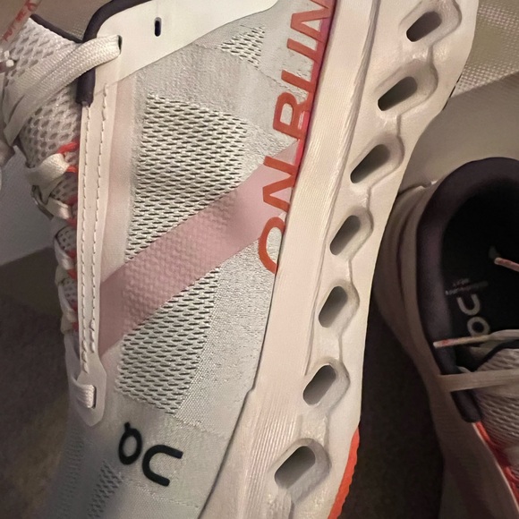 On Running Women's Athletic Shoes - White and Black with Red Accents - Picture 7 of 9